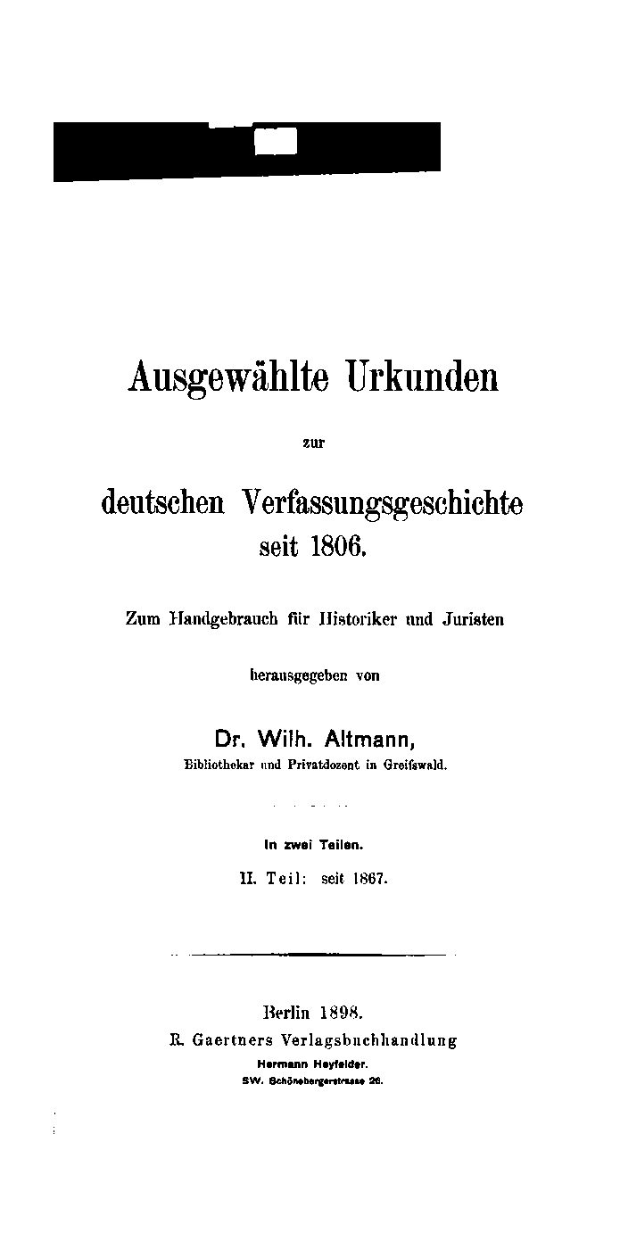 Ausgewählte Urkunden zur deutschen Verfassungsgeschichte seit 1806