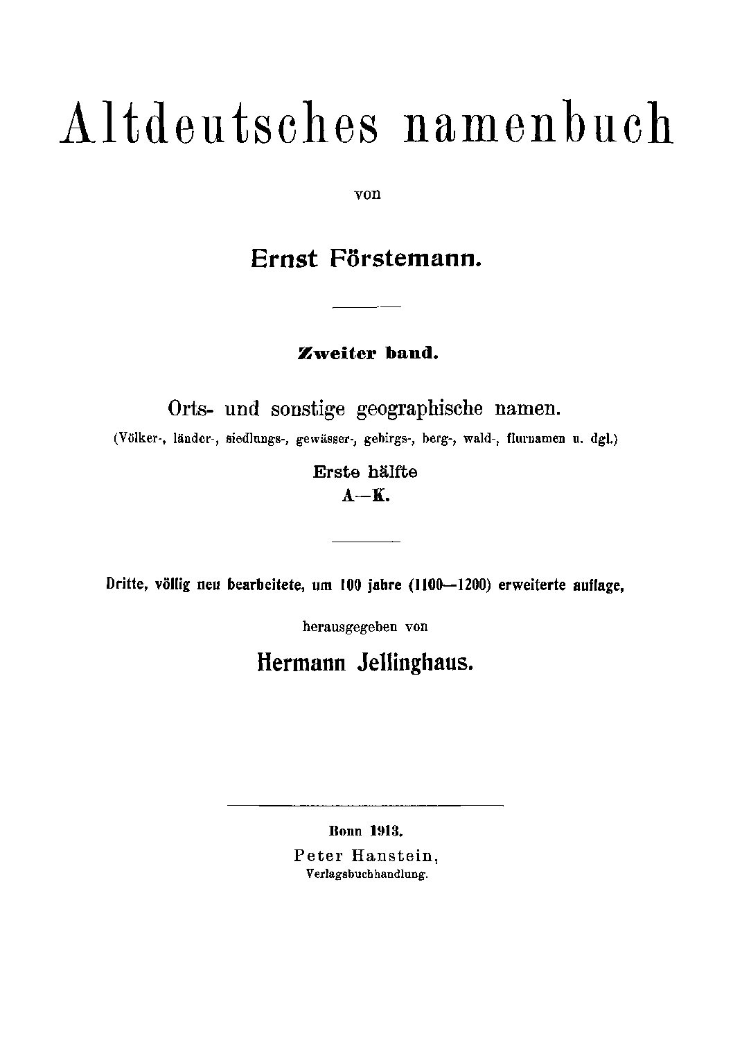 2. Band: Orts- und sonstige geographische Namen - Erste Hälfte: A-K