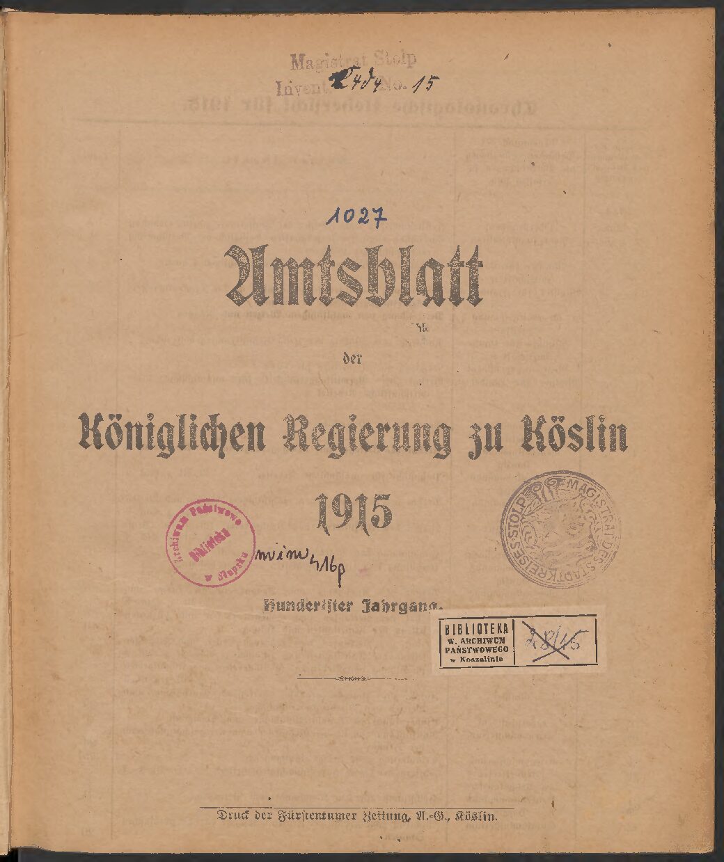 1915 - Hundertster Jahrgang