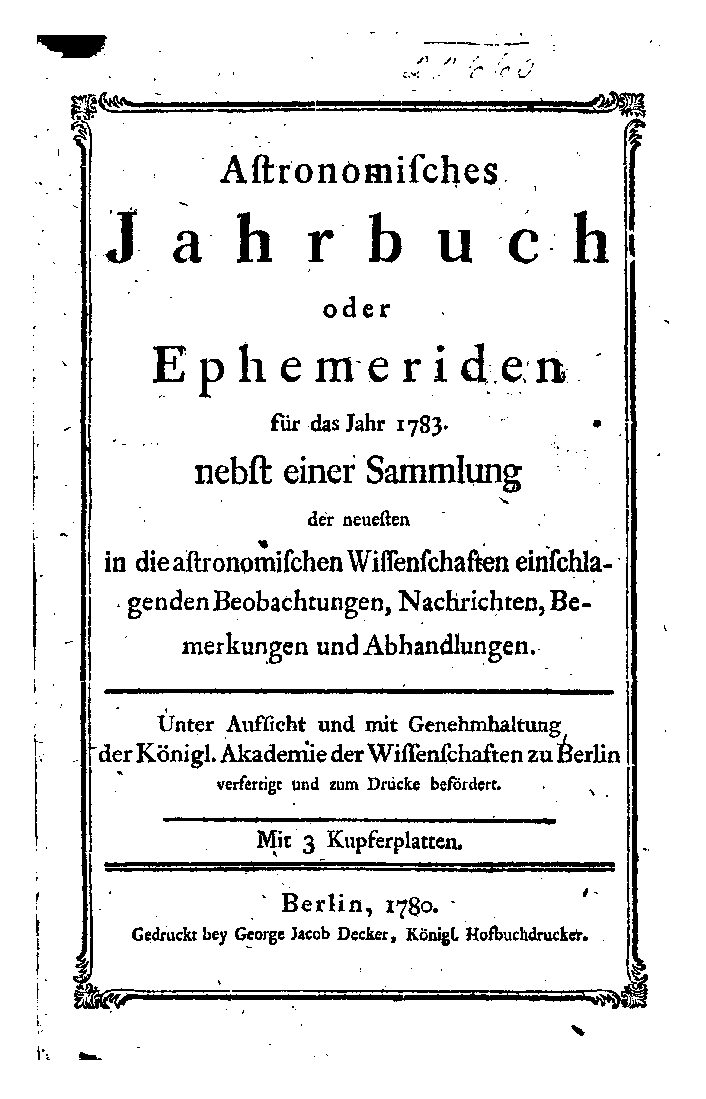 Astronomisches Jahrbuch oder Ephemeriden