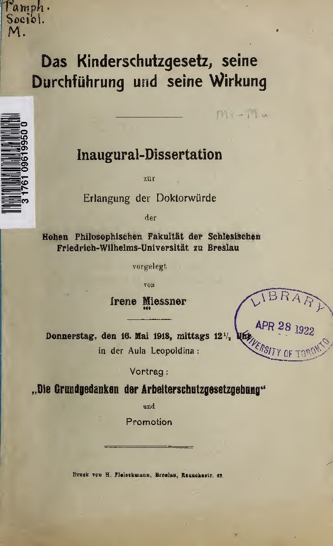 Das Kinderschutzgesetz - Seine Durchführung und seine Wirkung