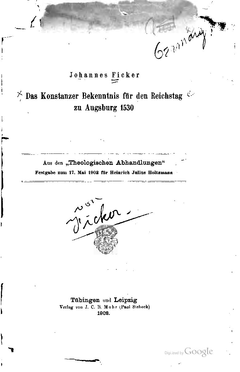 Das Konstanzer Bekenntnis für den Reichstag zu Augsburg