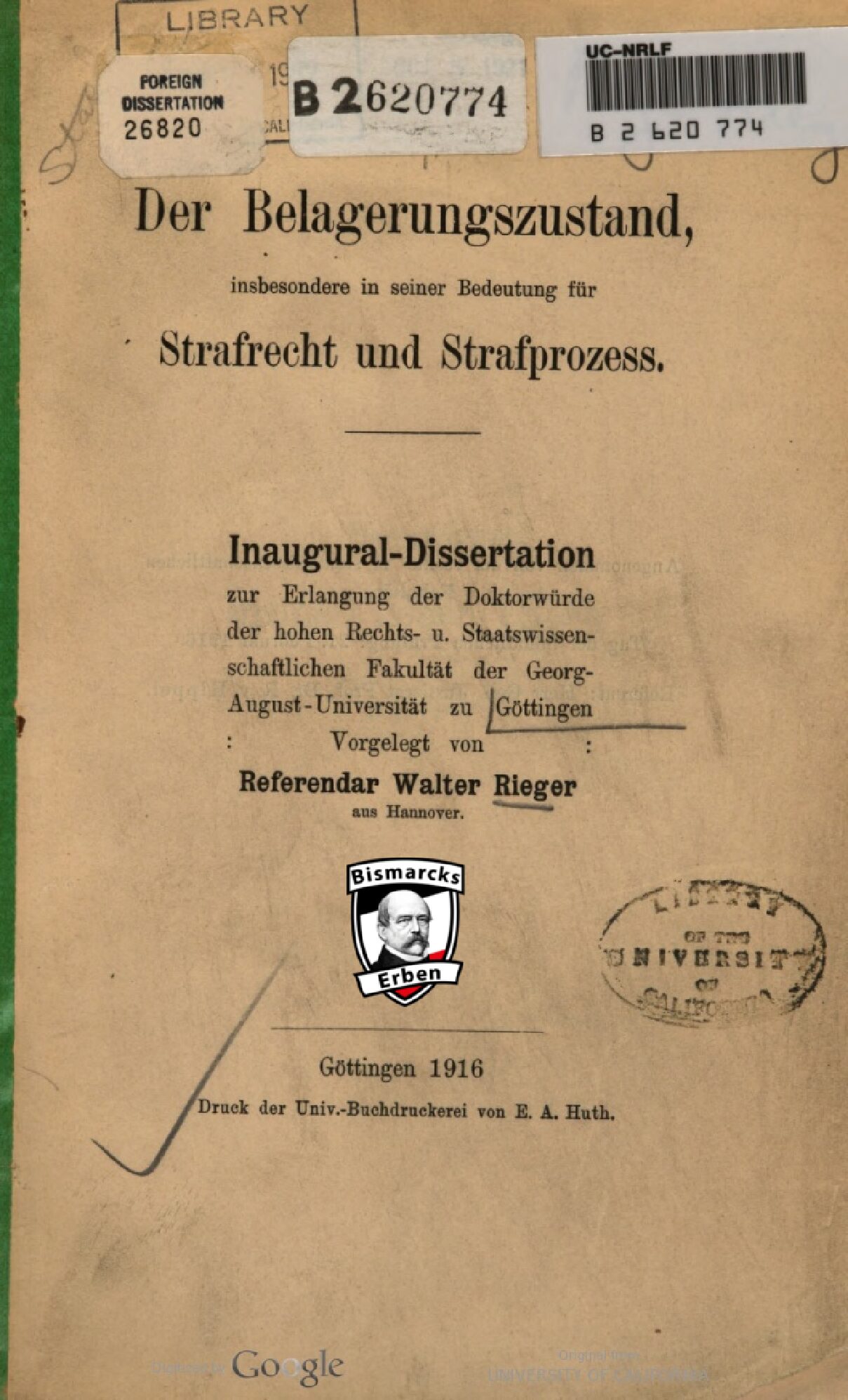 Der Belagerungszustand, insbesondere in seiner Bedeutung für Strafrecht und Strafprozess