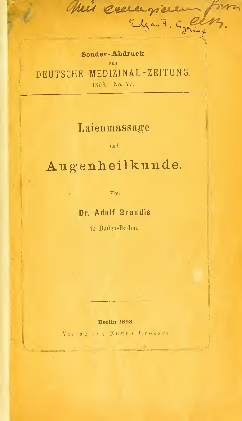 No.77 - Laienmassage und Augenheilkunde