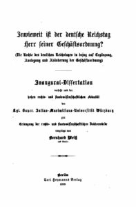 Die Rechte des Deutschen Reichstages in bezug auf Ergänzung – Auslegung und Abänderung der Geschäftsordnung – Jahrgang 1906