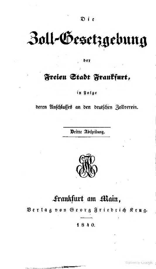 6. Band Die gesammte Zollgesetzgebung – 3. Abtheilung – 1840