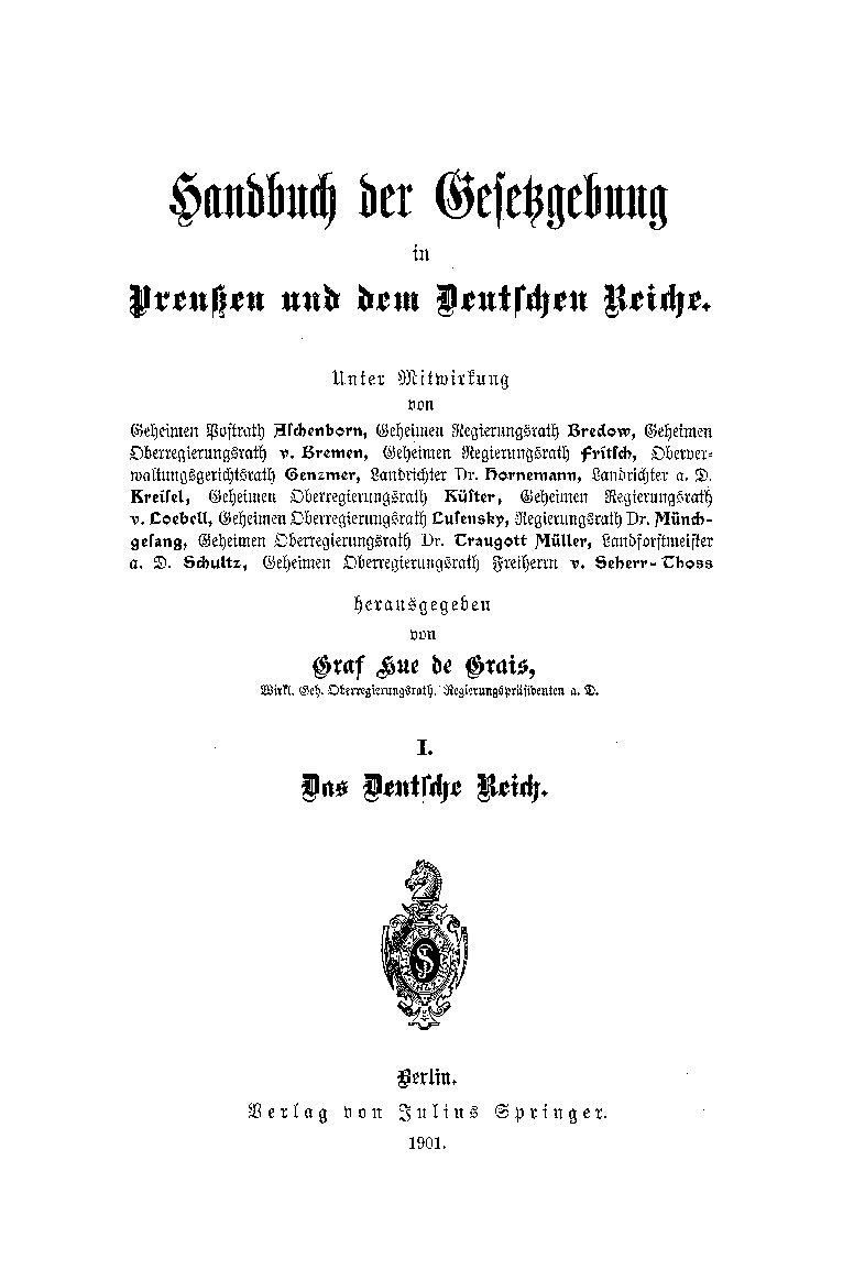 Handbuch der Gesetzgebung in Preussen und dem Deutschen Reiche 1