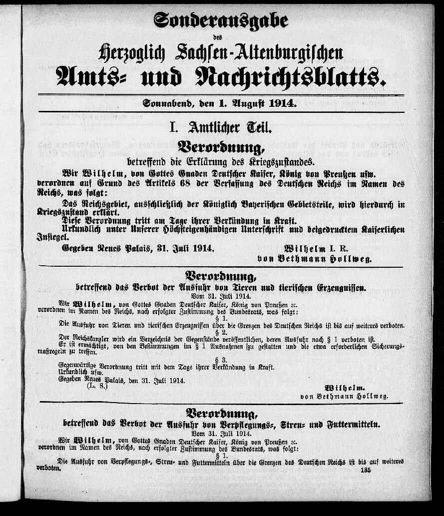 Herzoglich Sachsen - Altenburgischen Amts- und Nachrichtsblatts Nr. 89, 90, 91, 92 vom 01.August bis 08.August 1914