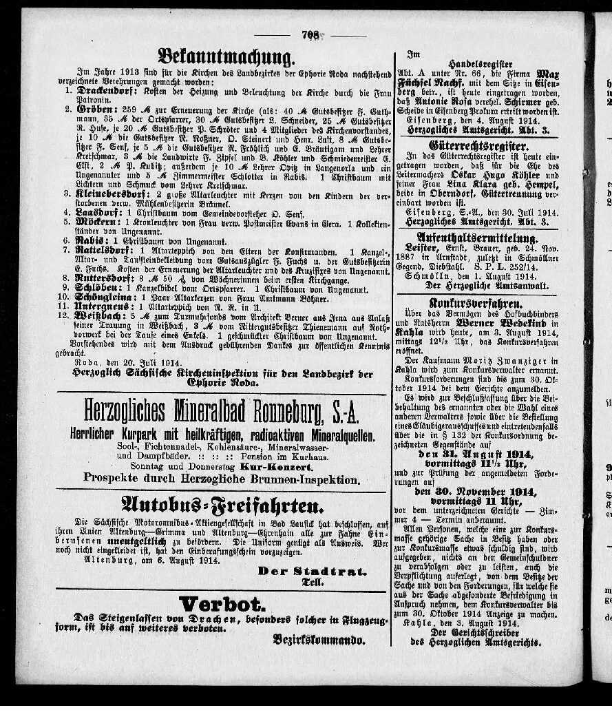 Herzoglich Sachsen - Altenburgischen Amts- und Nachrichtsblatts Nr. 92, 93, 94, 95, 96, 97 vom 08.August bis 20.August 1914