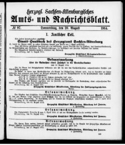 Herzoglich Sachsen – Altenburgischen Amts- und Nachrichtsblatts Nr. 97, 98, 99, 100, 101, 102, 103 vom 20.August bis 03.September 1914