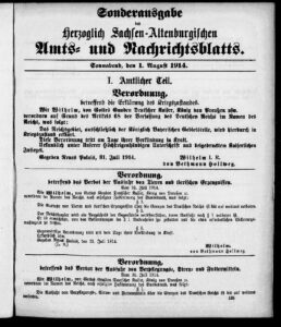 IV.Armeekorps - Sonderausgabe des Herzoglich Sachsen-Altenburgischen Amts- und Nachrichtsblatt Nr.89, 90, 91, 92 vom 01.August bis 08.August 1914