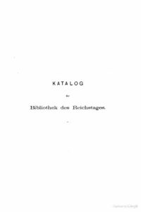 Katalog der Bibliothek des Reichstages – 1. Band – 1890