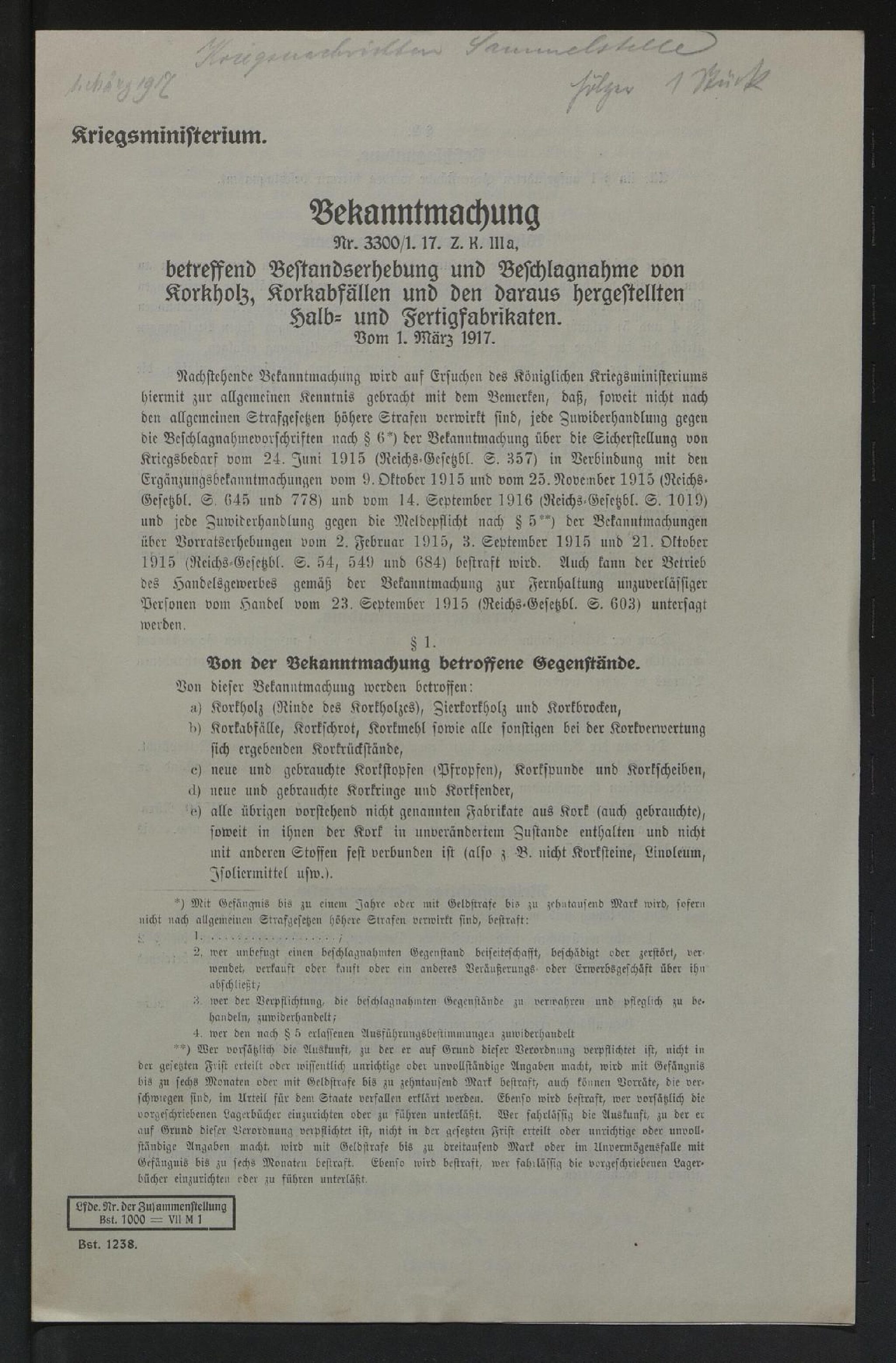Schriftstücke-Unterlagen - Verordnungen 1. des X. Armeekorps - 1917