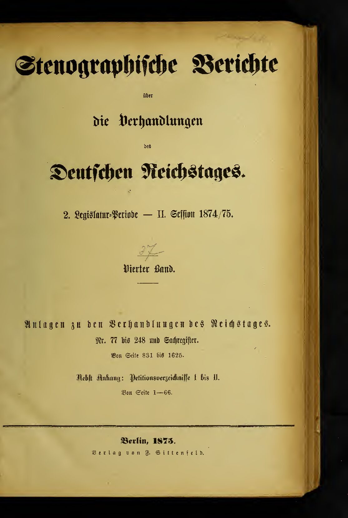 Stenographische Berichte über die Verhandlungen des Deutschen Reichstags 2. Legislaturperiode - II. Session 1874-75 - 4. Band 1875