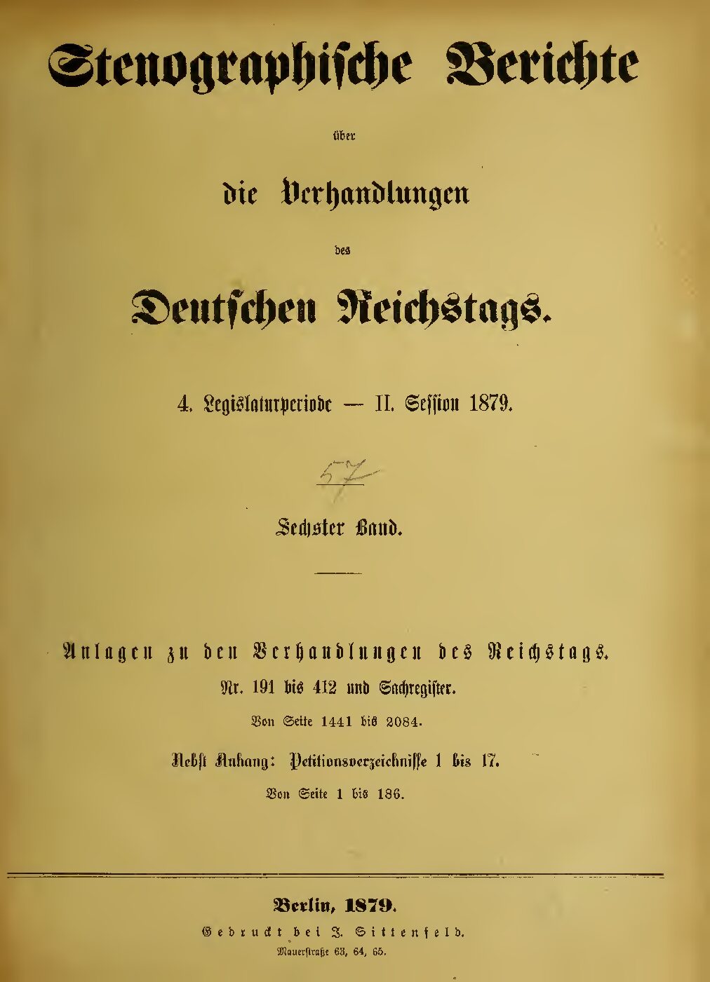 Stenographische Berichte über die Verhandlungen des Deutschen Reichstags 4. Legislaturperiode - II. Session 1879 - 6. Band 1879