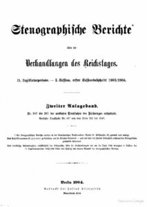 Stenographische Berichte über die Verhandlungen des Reichstags 11. Legislaturperiode - I.Session erster Sessionabschnitt 1903-04 - 2. Anlagenband 1904