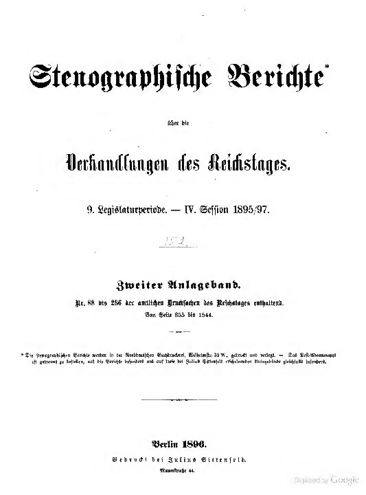 Stenographische Berichte über die Verhandlungen des Deutschen Reichstags 9. Legislaturperiode - 2. Anlageband 1896