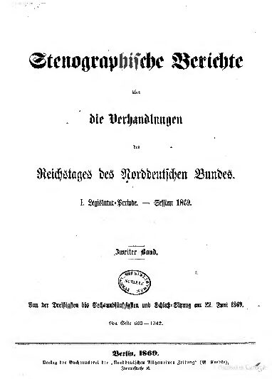 Stenographische Berichte über die Verhandlungen des Reichstags des Norddeutschen Bundes 1. Legislaturperiode - 2. Band 1869