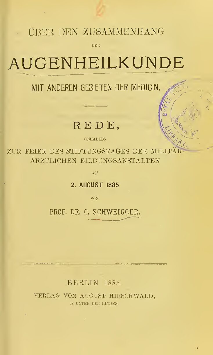 Über den Zusammenhang der Augenheilkunde mit anderen Gebieten der Medizin - 1885