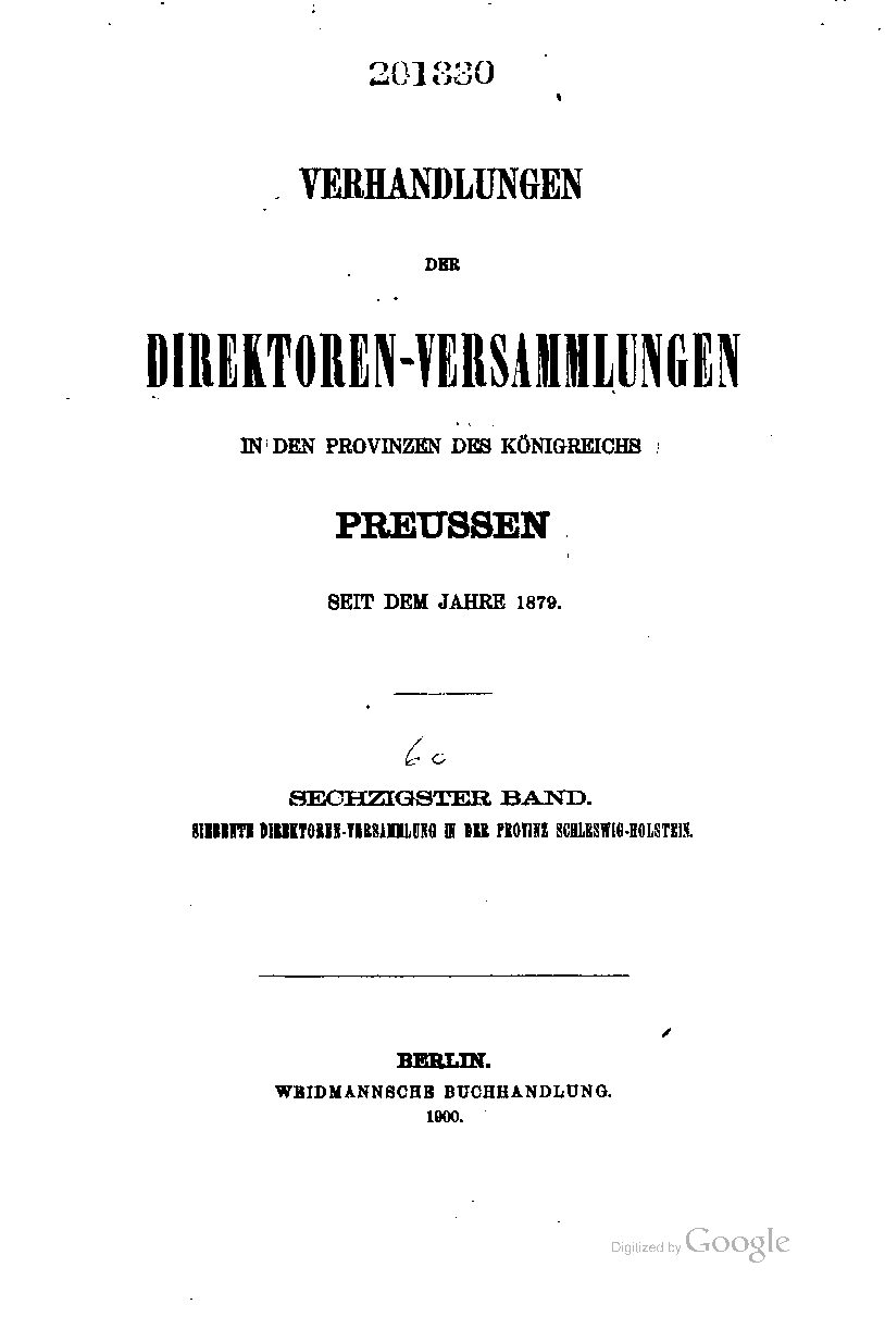 Verhandlungen der Direktoren-Versammlungen in den Provinzen des Königreiches Preußen seit dem Jahre 1879 - 60. Band - 1900