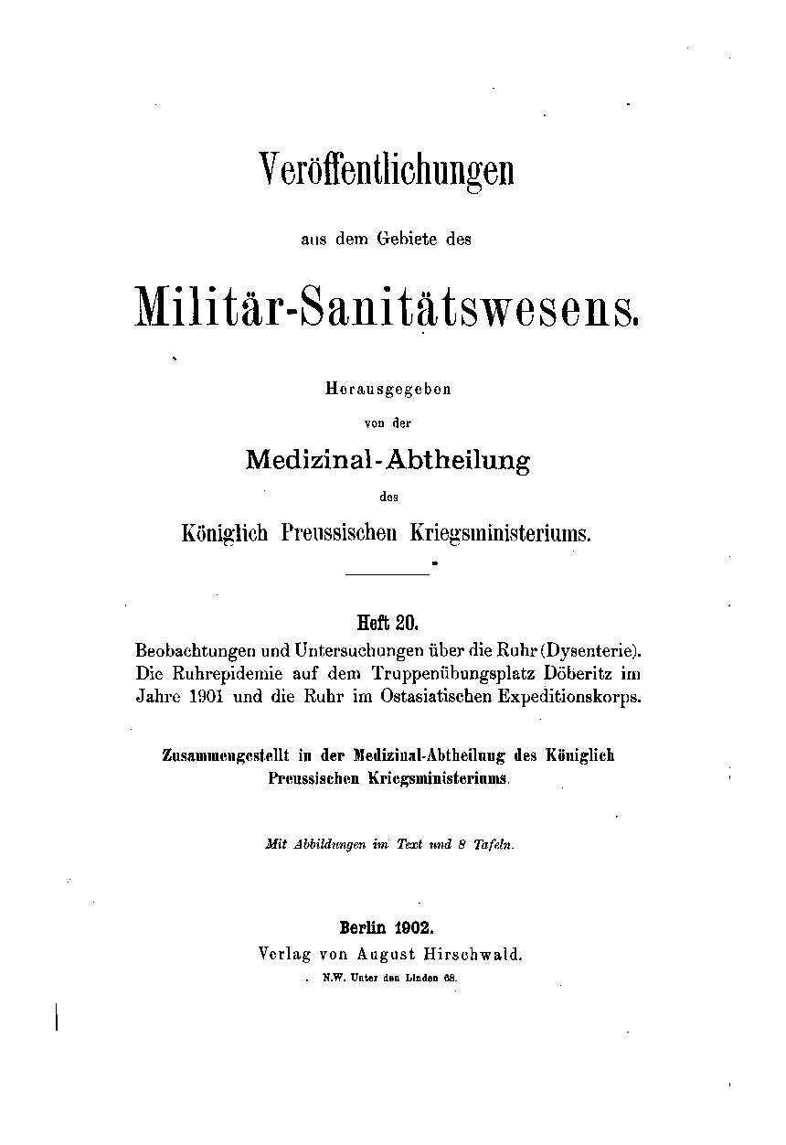 Veröffentlichungen aus dem Gebiete des Militär-Sanitätswesens - Heft 20 - 1902