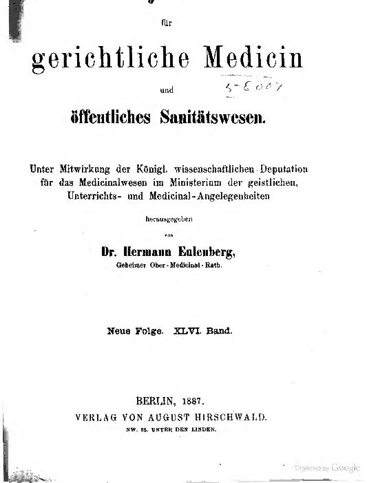 Virteljahrsschrift für gerichtliche Medicin und öffentliches Sanitätswesen Neue Folge 46. Band - 1867