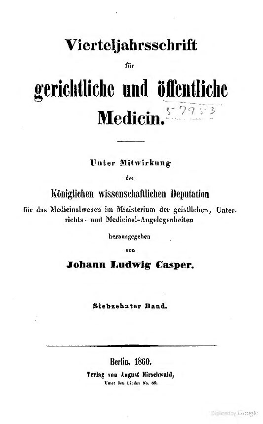 Virteljahrsschrift für gerichtliche und öffentliche Medicin 17. Band - 1860