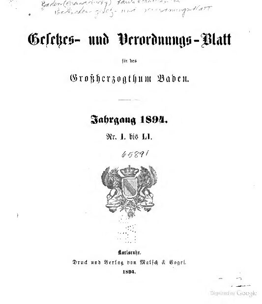 Badisches Gesetz- und Verordnungsblatt - 1894