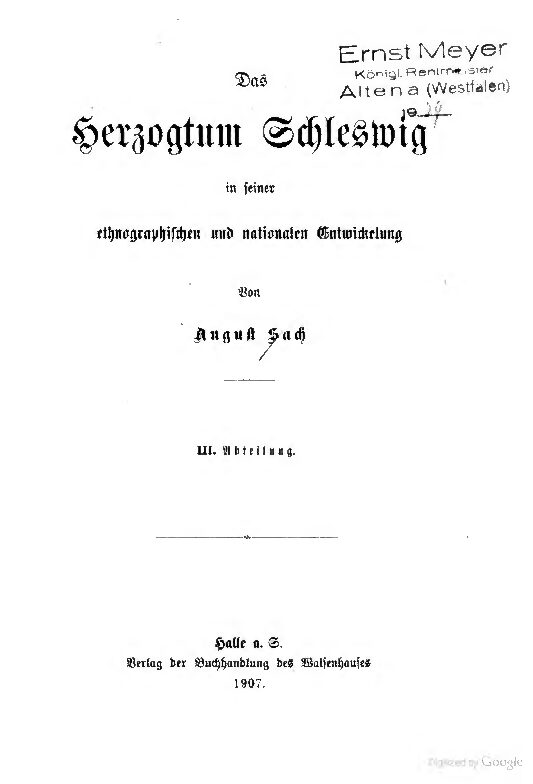 Das Herzogtum Schleswig in seiner ethnographischen und nationalen Entwicklung - 1907