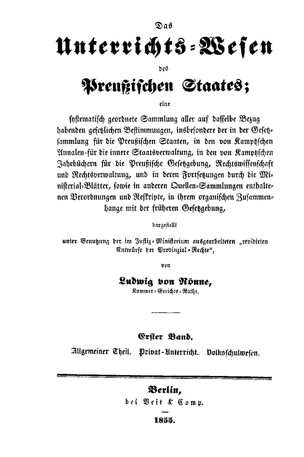 Erster Band - Allgemeiner Theil, Privatunterricht & Volksschulwesen