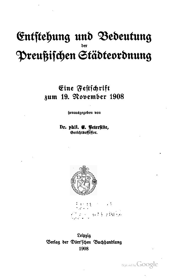 Entstehung und Bedeutung der preussischen Städteordnung