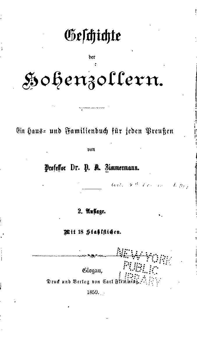 Geschichte der Hohenzollern - Ein Haus und Familienbuch für jeden Preußen - 1859