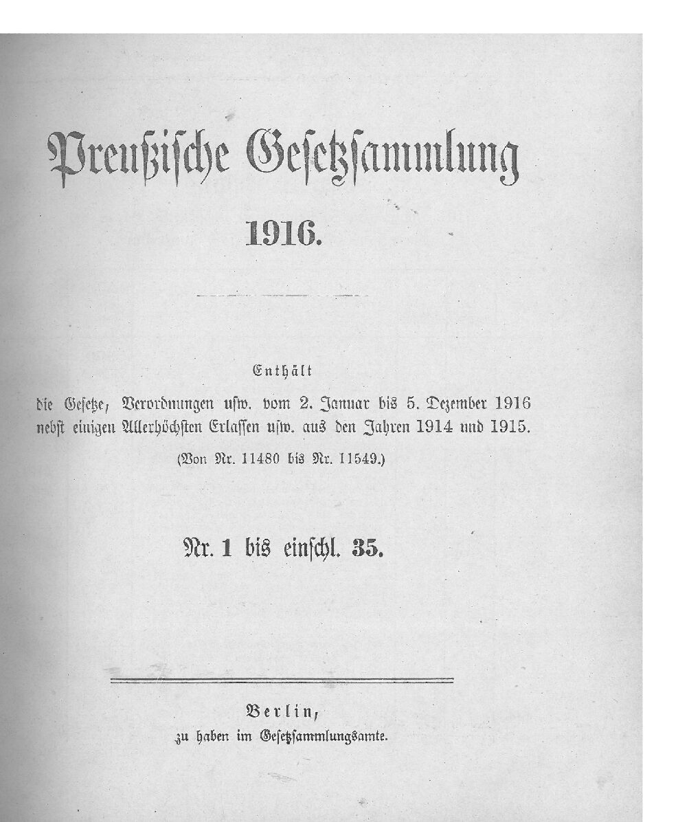 Gesetz-Sammlung für die Königlichen Preußischen Staaten - 1916