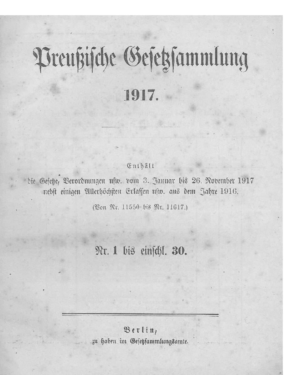 Gesetz-Sammlung für die Königlichen Preußischen Staaten - 1917