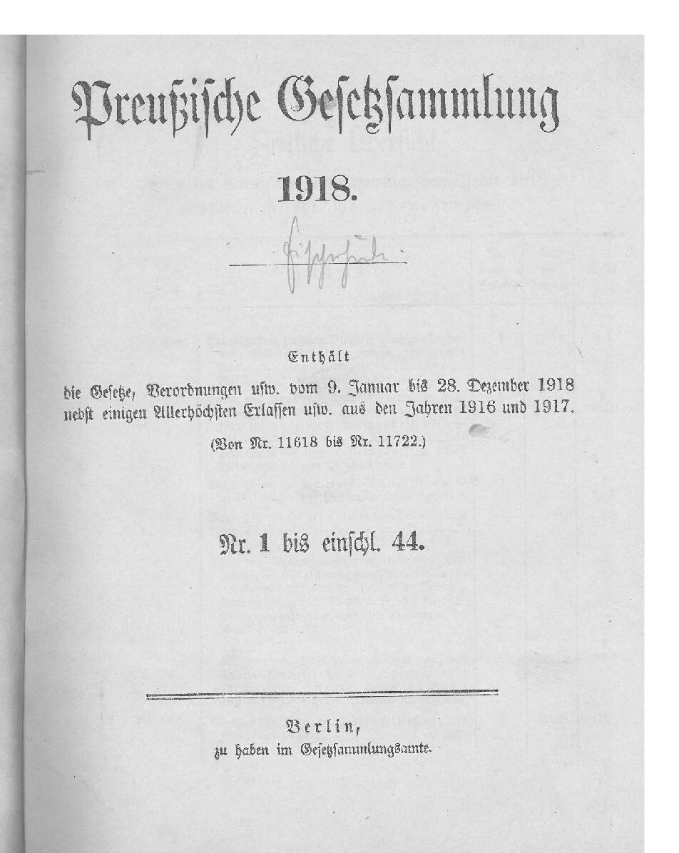 Gesetz-Sammlung für die Königlichen Preußischen Staaten - 1918