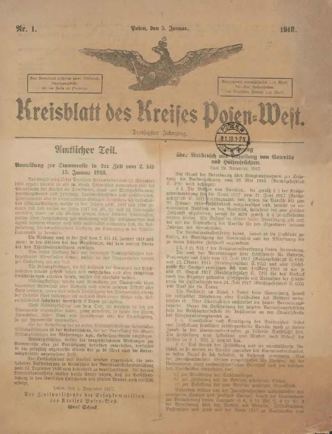 Kreis-Blatt des Kreises Posen-West - 1918