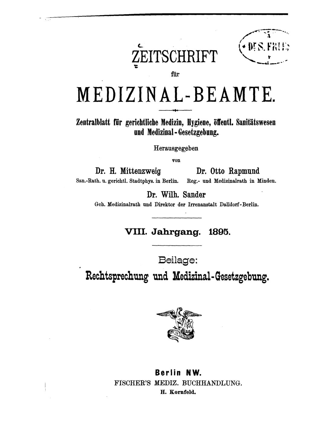 Zeitschrift für Medizinal-Beamte - 1895 - Beilage