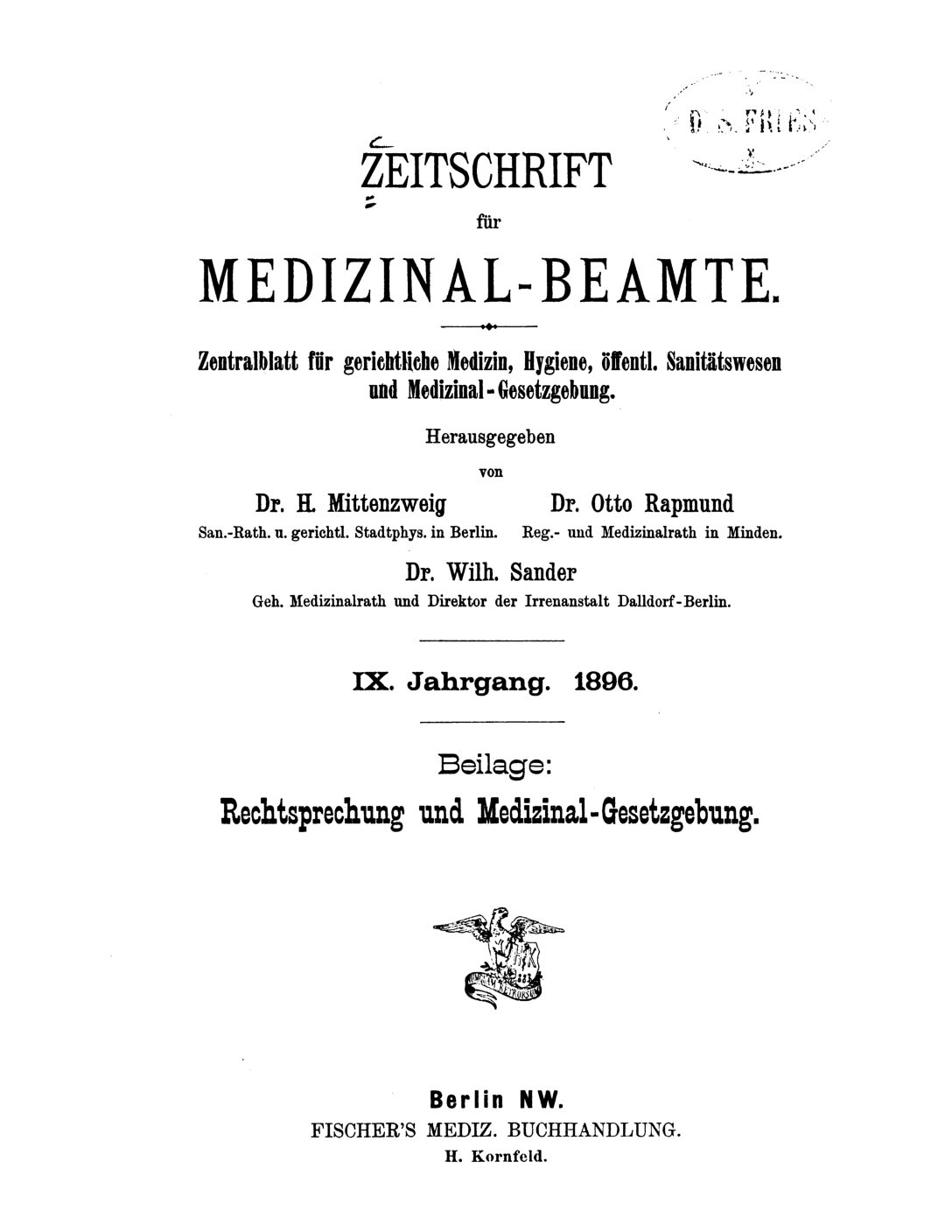 Zeitschrift für Medizinal-Beamte - 1896 - Beilage