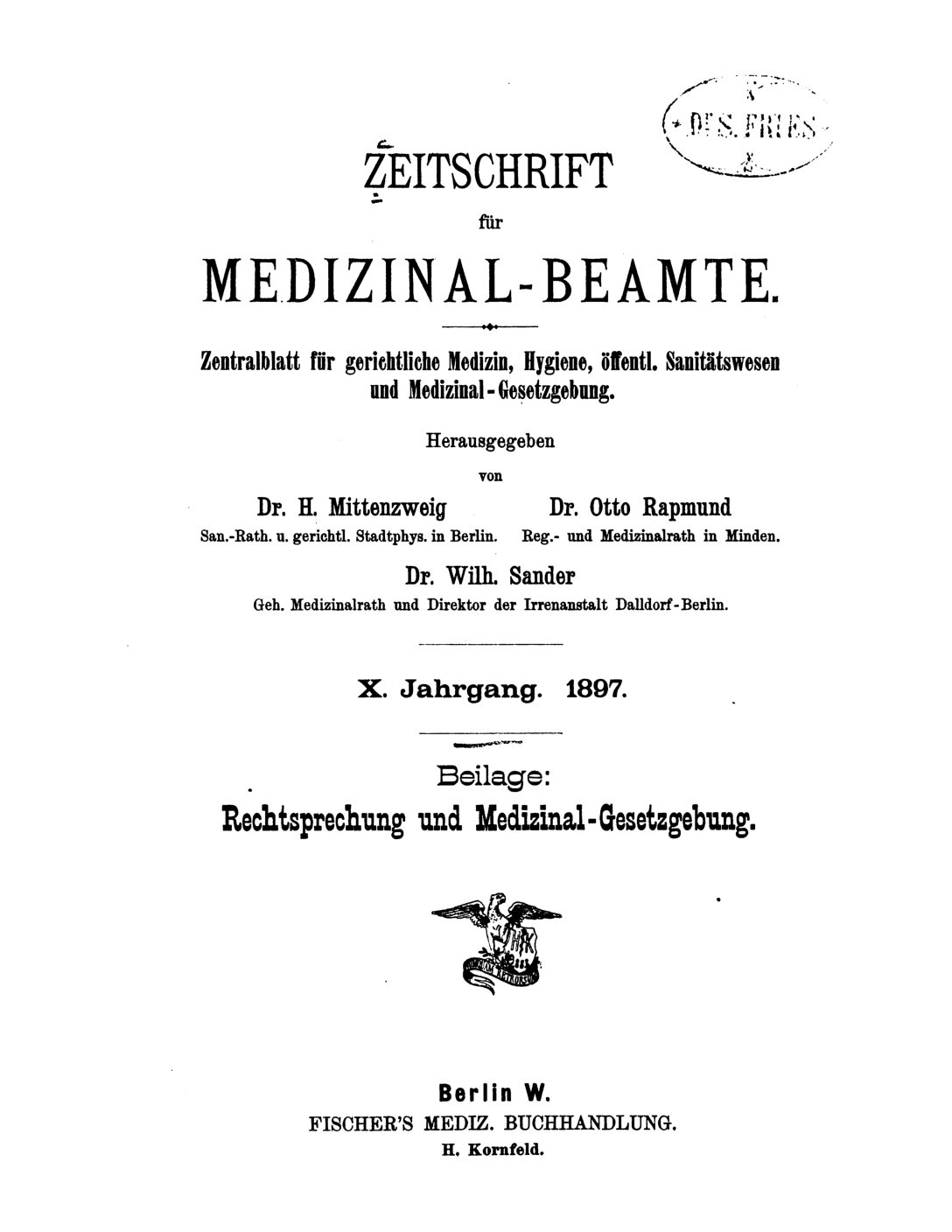 Zeitschrift für Medizinal-Beamte - 1897 - Beilage