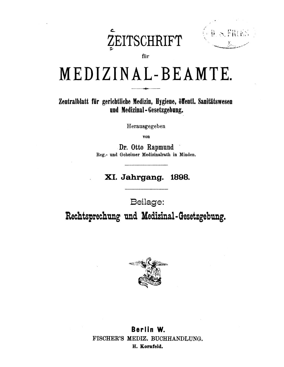 Zeitschrift für Medizinal-Beamte - 1898 - Beilage