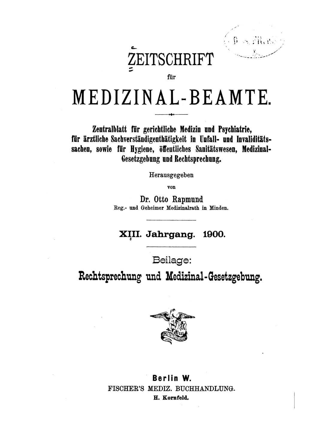 Zeitschrift für Medizinal-Beamte - 1900 - Beilage