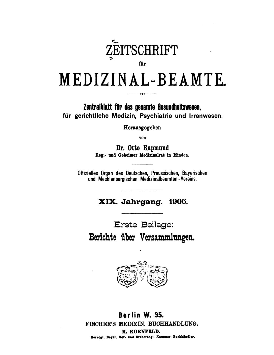 Zeitschrift für Medizinal-Beamte - 1906 - Erste Beilage