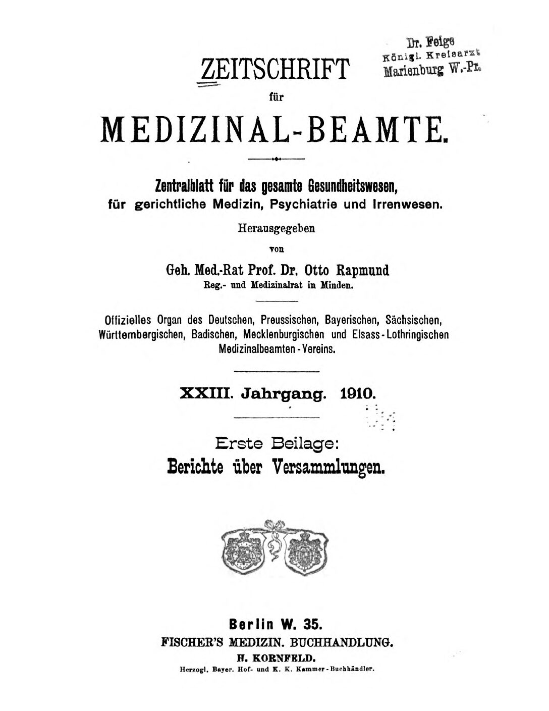 Zeitschrift für Medizinal-Beamte - 1910 - Erste Beilage