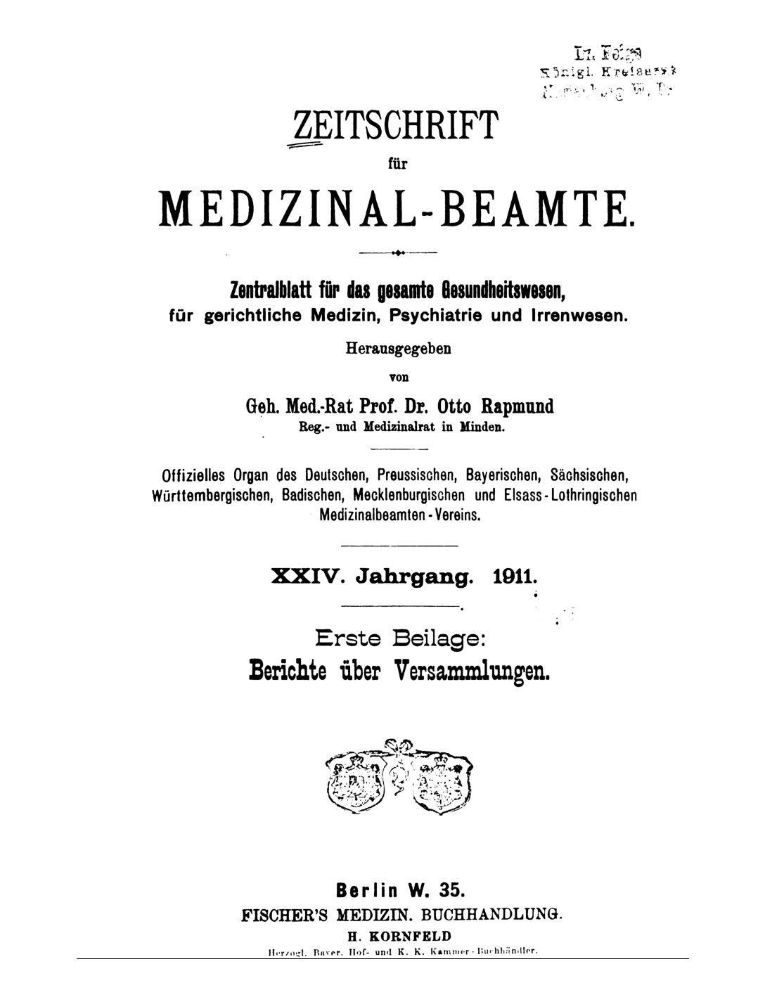 Zeitschrift für Medizinal-Beamte - 1911 - Erste Beilage