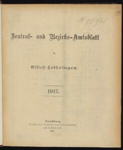 Zentral- und Bezirks-Amtsblatt für Elsaß – Lothringen – 1917