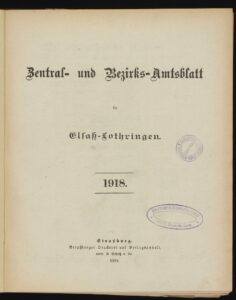 Zentral- und Bezirks-Amtsblatt für Elsaß - Lothringen - 1918