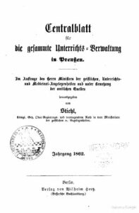 Zentralblatt für die gesamte Unterrichtsverwaltung in Preußen – 1862