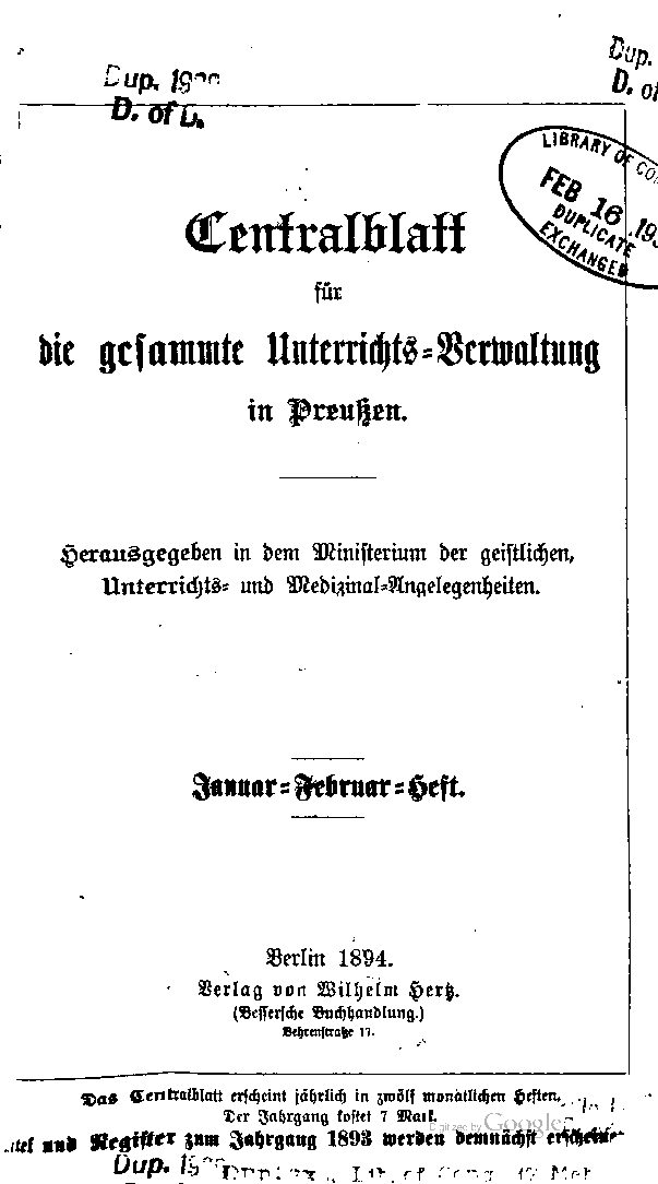 Zentralblatt für die gesamte Unterrichtsverwaltung in Preußen - 1894