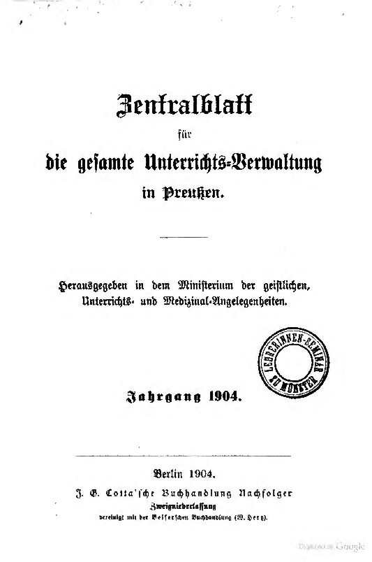 Zentralblatt für die gesamte Unterrichtsverwaltung in Preußen