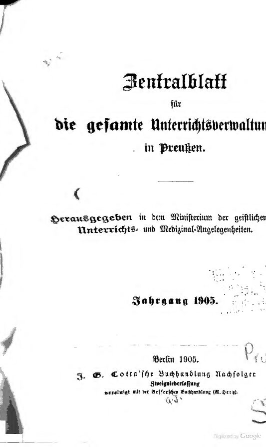 Zentralblatt für die gesamte Unterrichtsverwaltung in Preußen